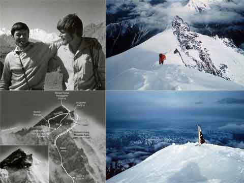 
Gunther And Reinhold Messner at Industal near Nanga Parbat 1970, Peter Scholz approaches Nanga Parbat summit with the South Summit behind June 28 1970, Nanga Parbat summit area showing Messner ascent and descent route and the Peter Scholz and Felix Kuen route, Felix Kuen photo of Nanga Parbat Summit June 28, 1970 - Nanga Parbat: Das Drama 1970 Und Die Kontroverse book
